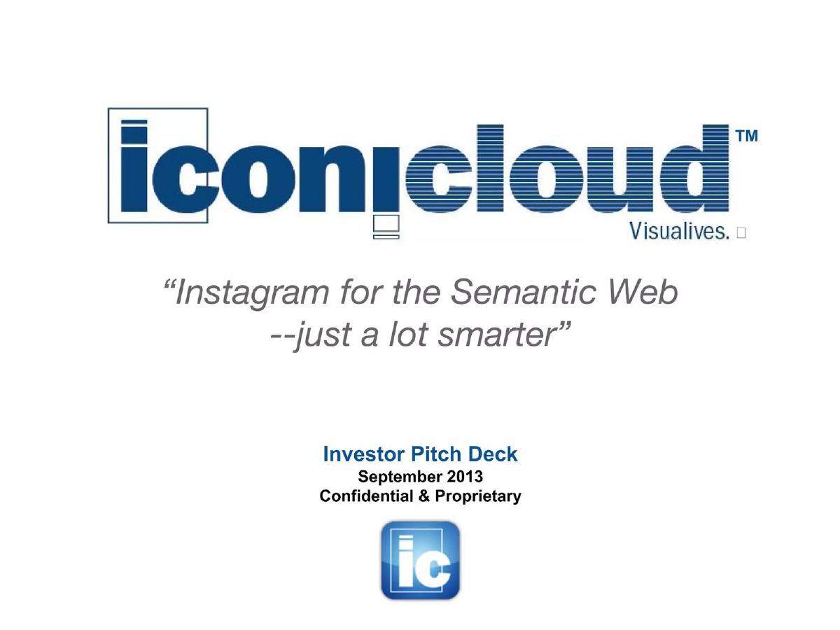 Cover slide of the ICONICLOUD pitch deck