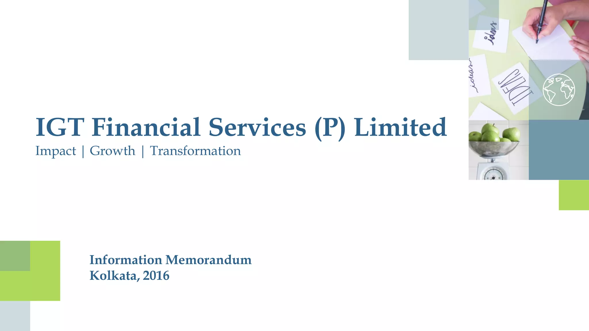 Cover slide of the IGT Financial Services Pitch Deck Teardown pitch deck