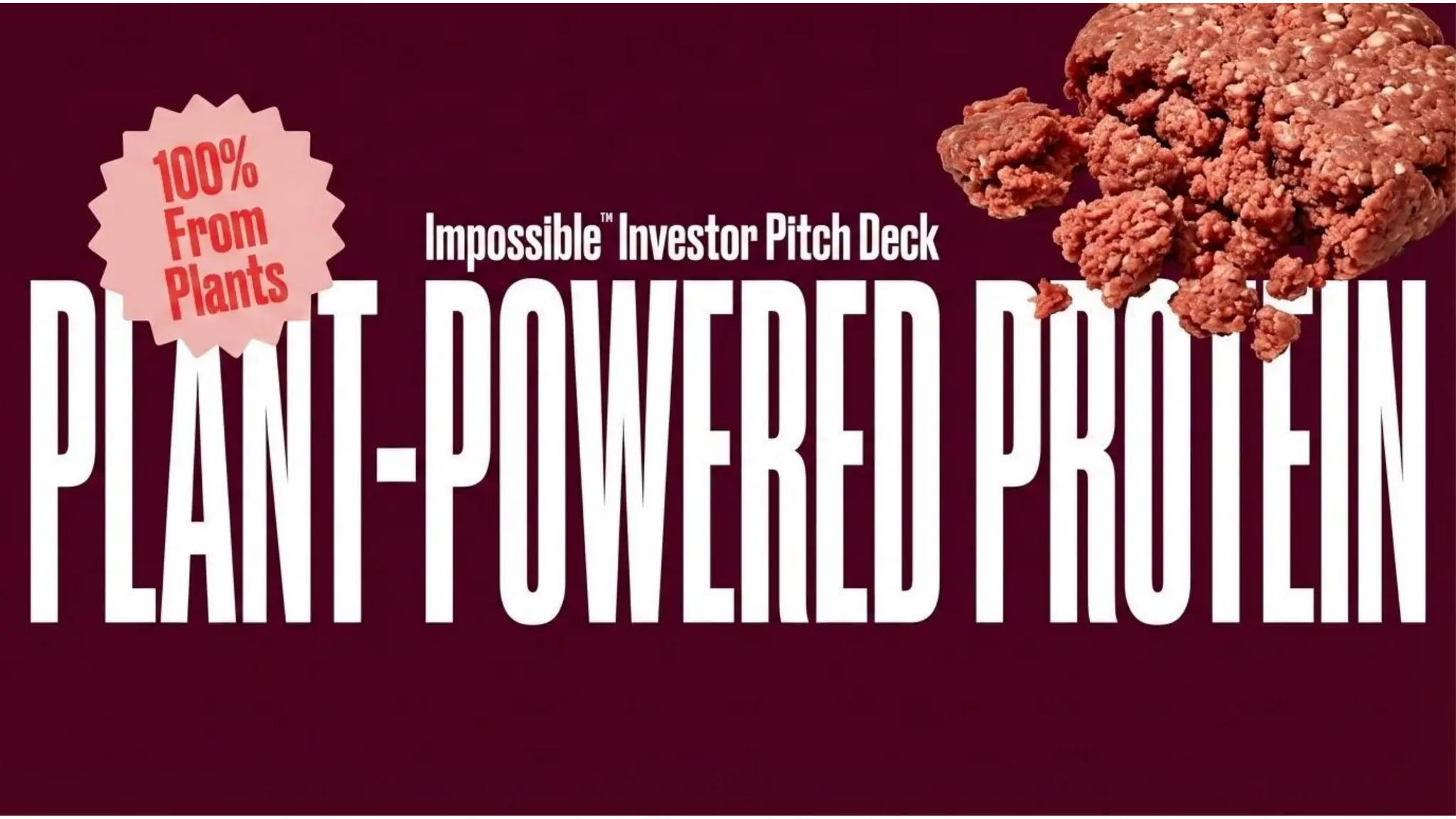Cover slide of the Impossible Foods pitch deck — Growth / Late Stage