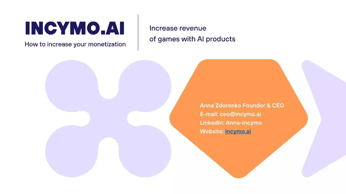 Cover slide of the Incymo AI pitch deck — Seed / Bridge 2023