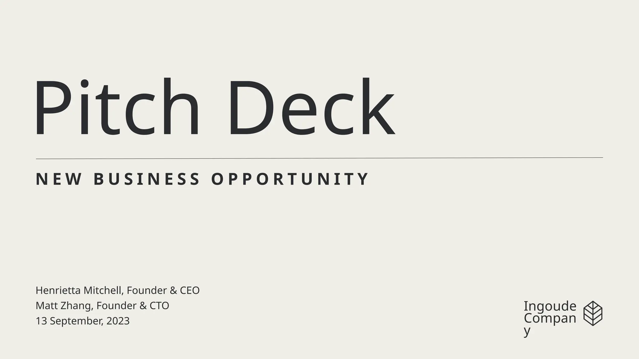 Cover slide of the Ingoude pitch deck — 2023