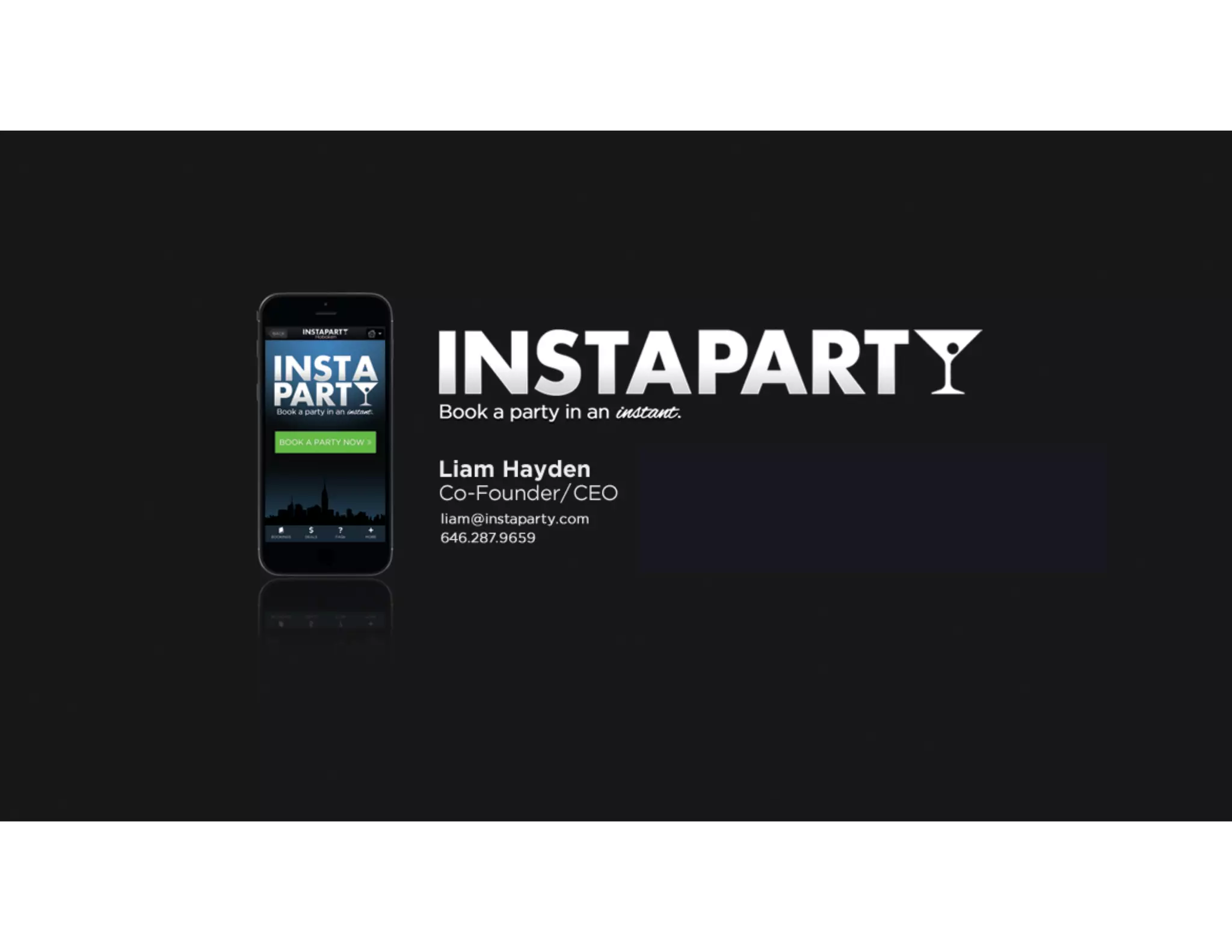 Cover slide of the Instaparty pitch deck — Pre-Launch / Seed 2016
