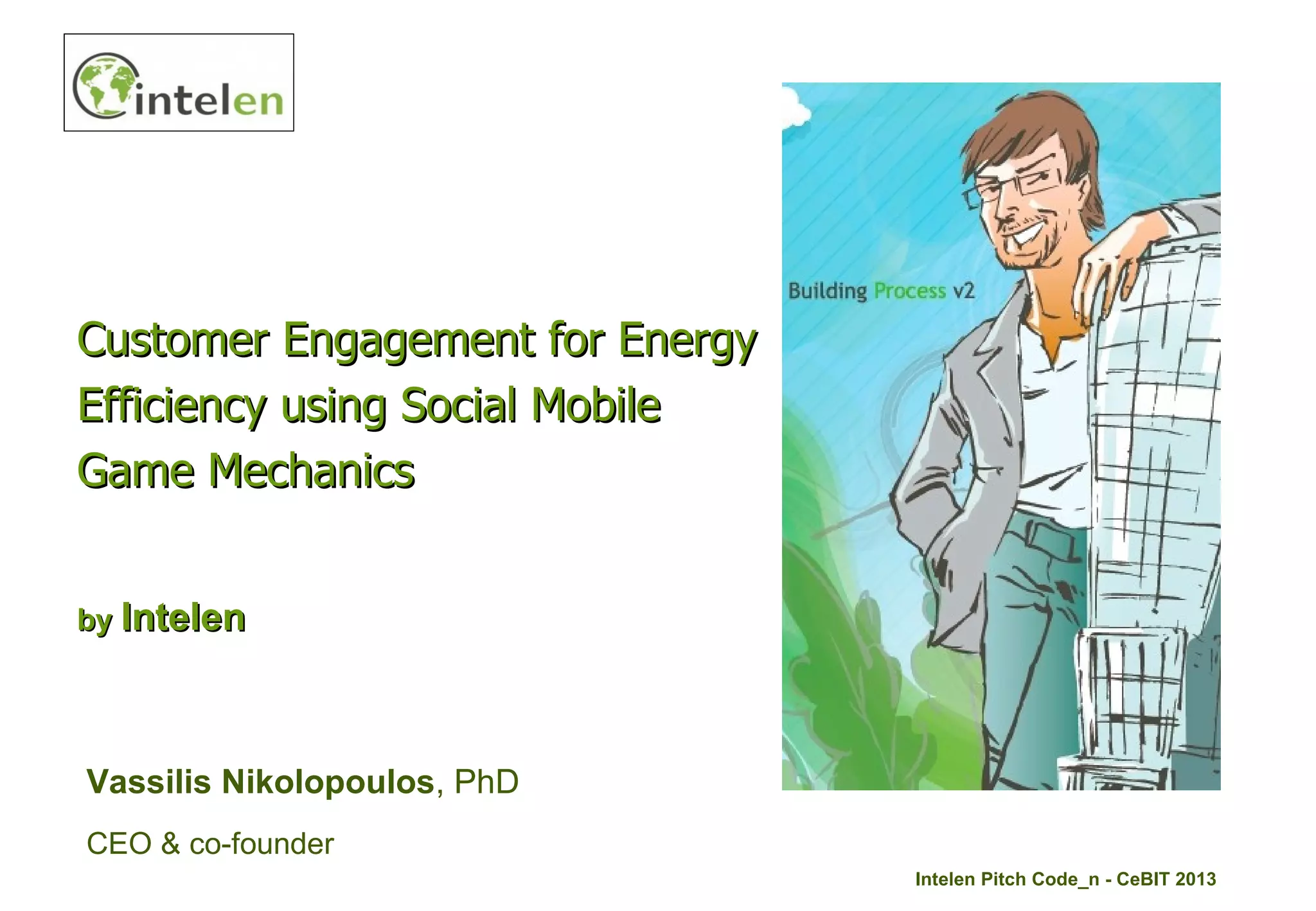 Cover slide of the Intelen pitch deck — Seed / Pre-Series A 2013
