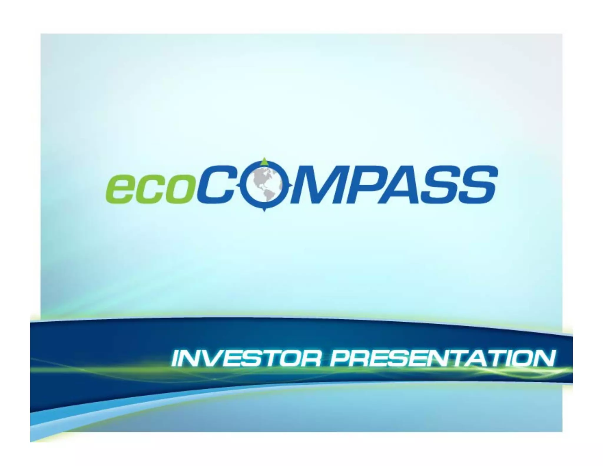 Cover slide of the EcoCompass pitch deck — Seed/Startup 2012
