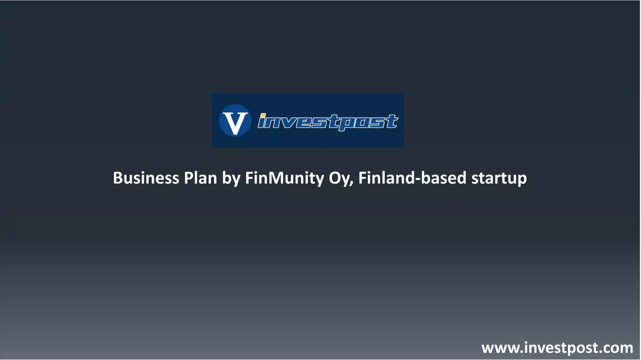 Cover slide of the Invest post (FinMunity Oy) pitch deck — Seed