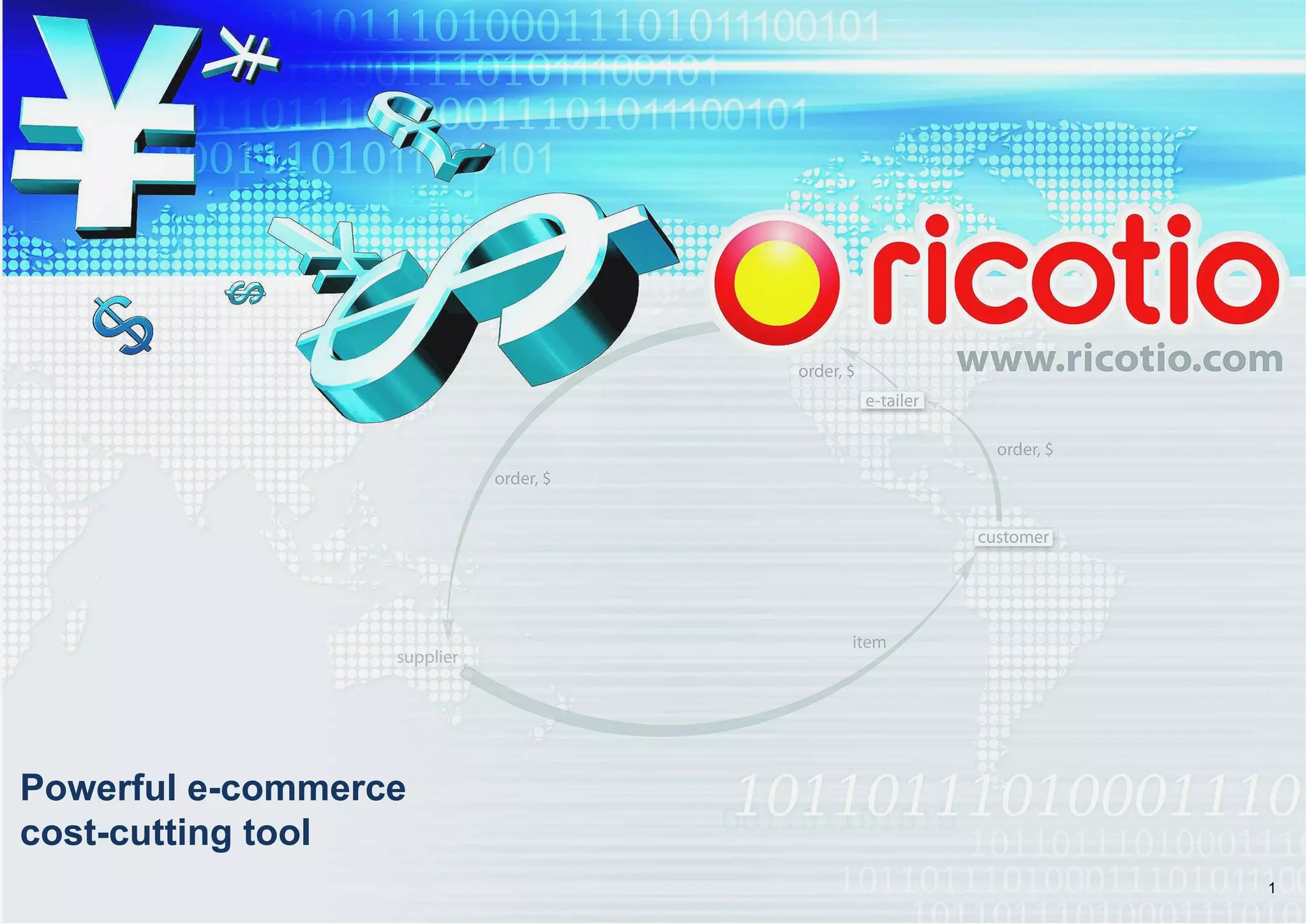 Cover slide of the Ricotio pitch deck — Early Stage (Beta) 2012