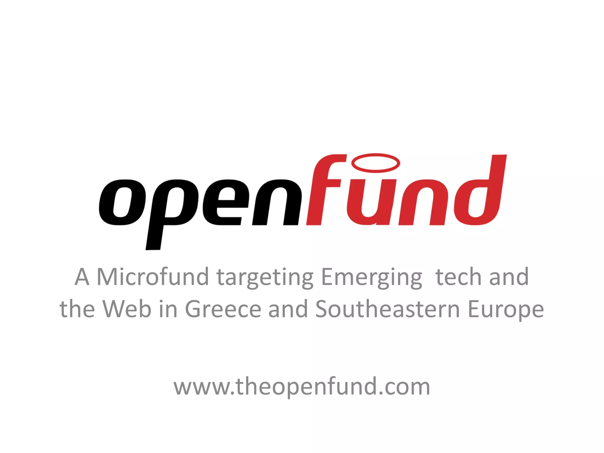 Cover slide of the OpenFund pitch deck — Fund I