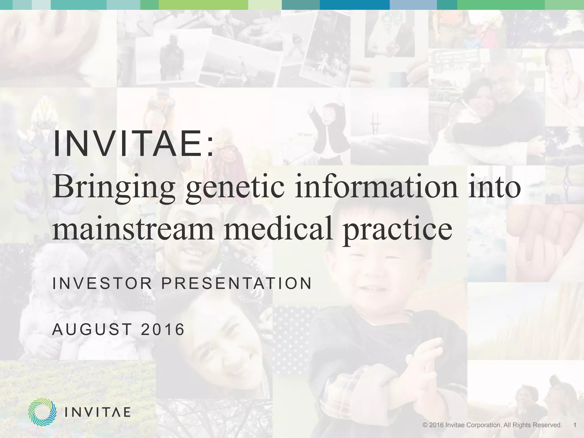 Cover slide of the Invitae pitch deck — 2016