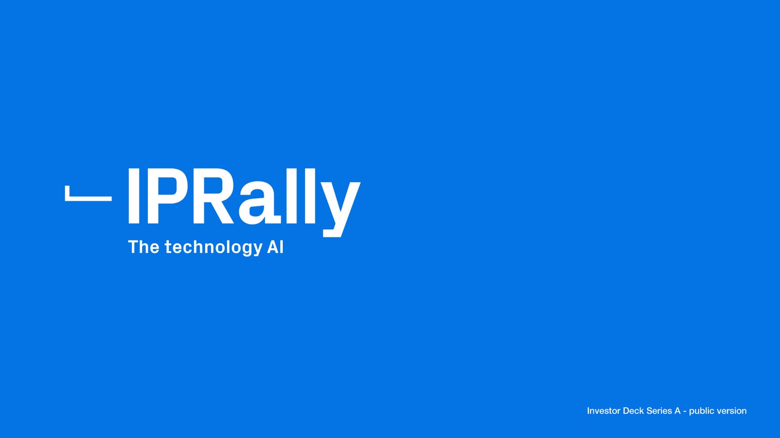 Cover slide of the IPRally pitch deck — Series A 2024