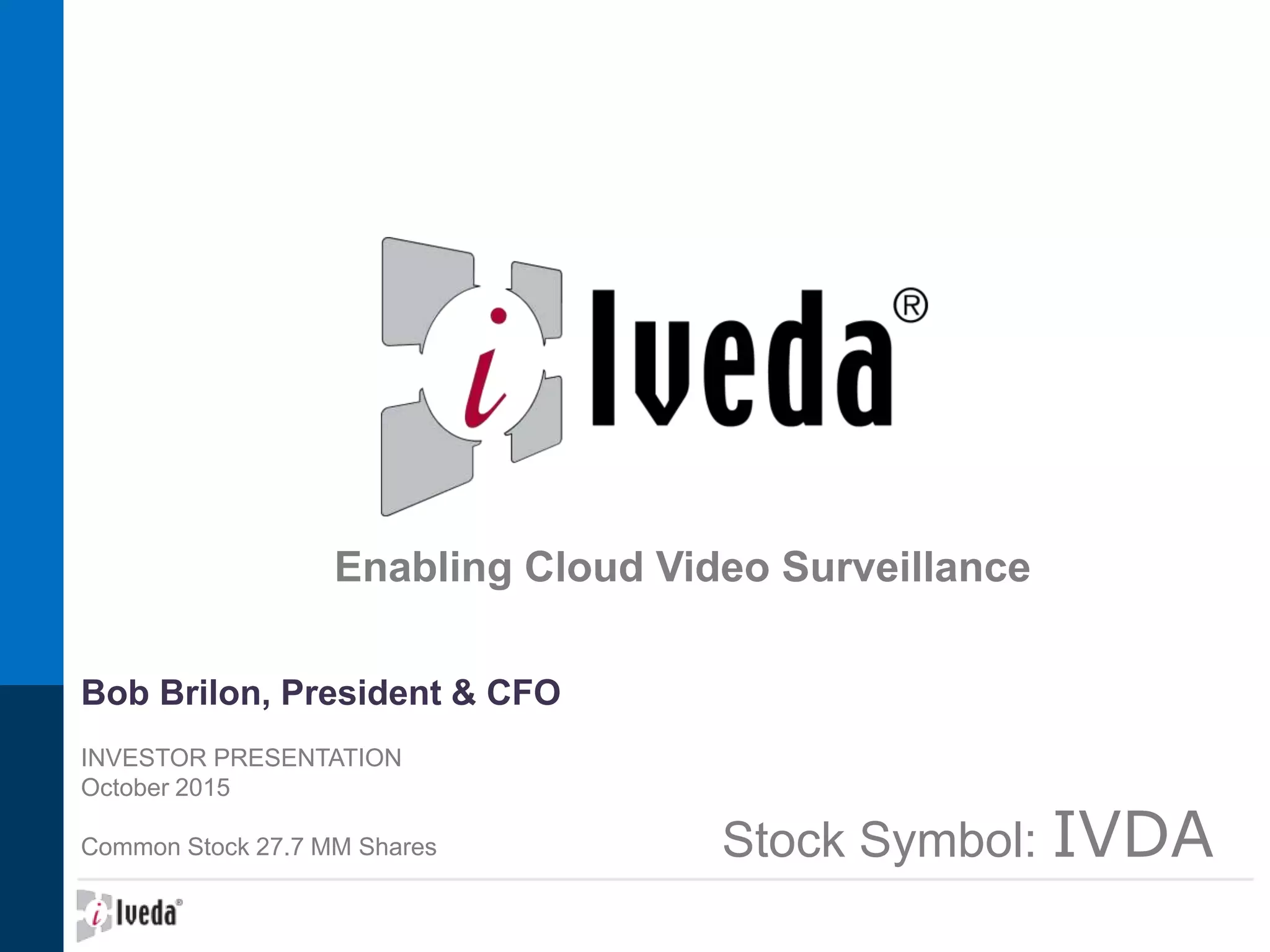 Cover slide of the Iveda pitch deck — Public (OTCMKTS: IVDA) 2015