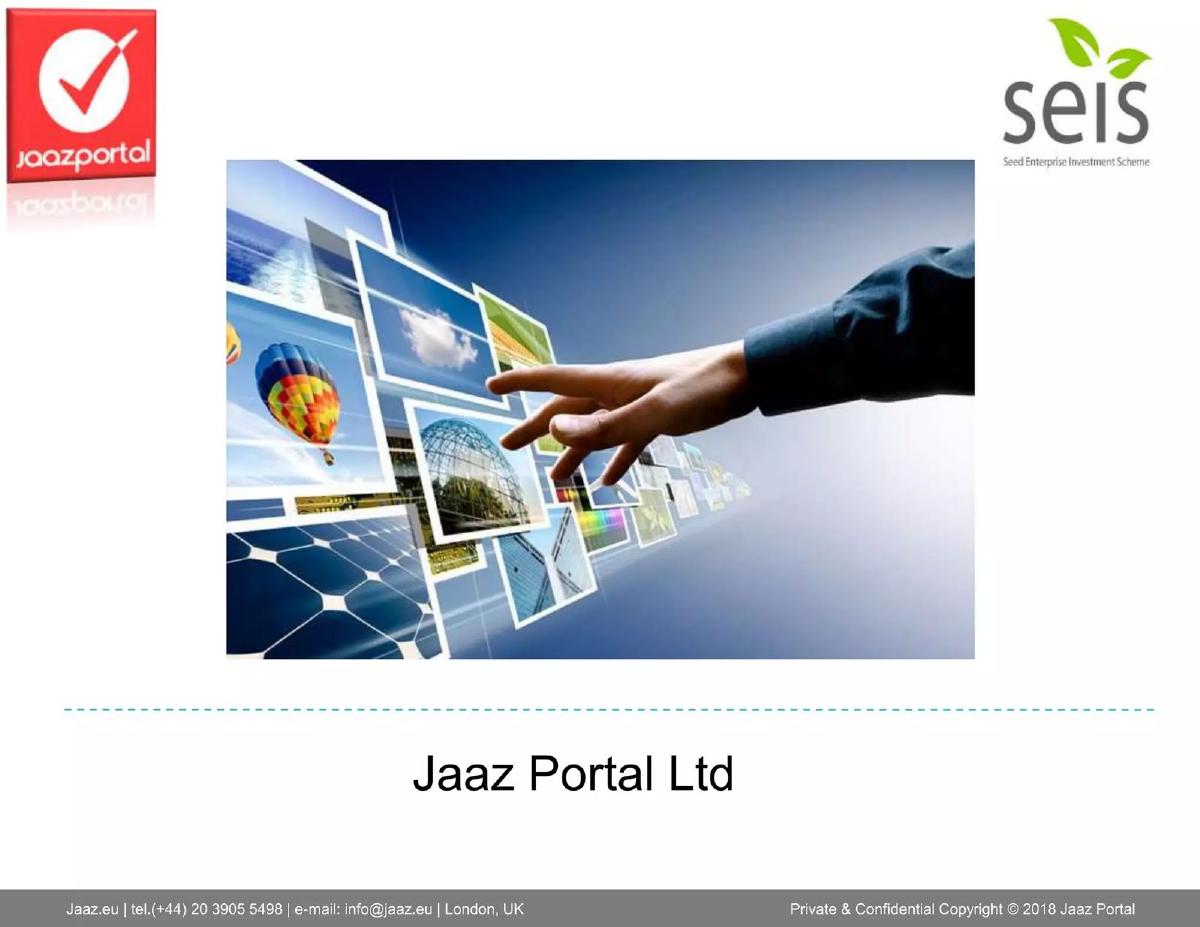 Cover slide of the Jaaz Portal Ltd pitch deck