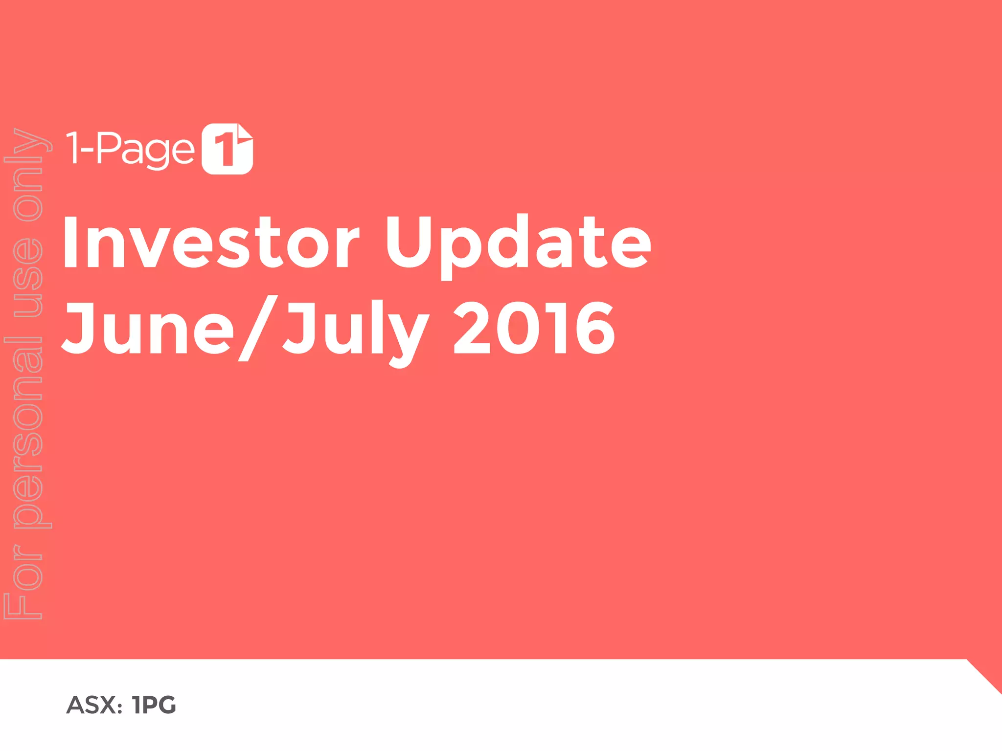 Cover slide of the 1-Page pitch deck — Public (ASX) 2016