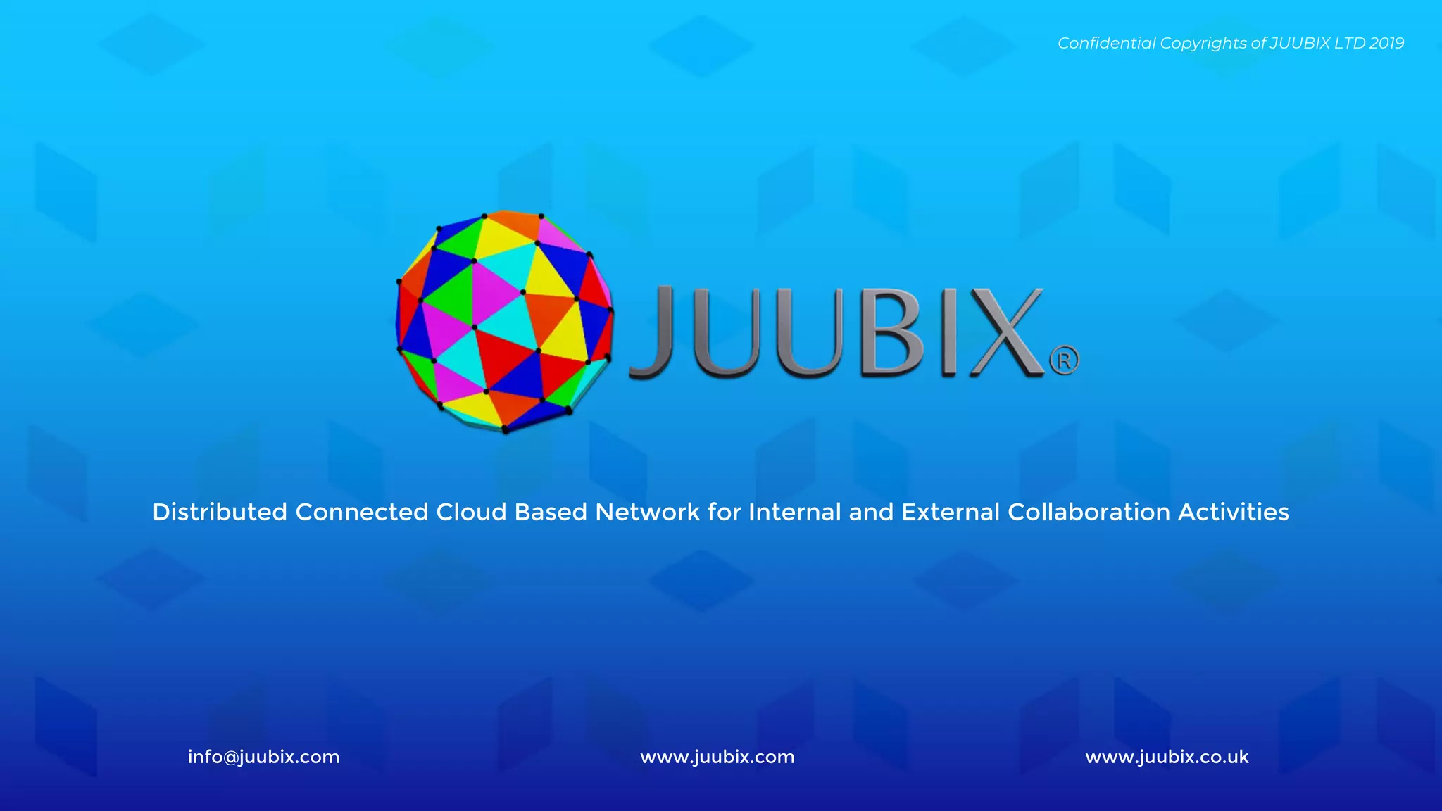 Cover slide of the Juubix pitch deck — Seed / Pre-STO 2019