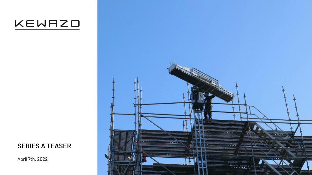 Cover slide of the Kewazo pitch deck — Series A 2023
