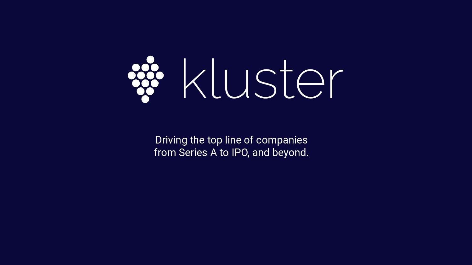 Cover slide of the Kluster pitch deck — Series A 2024