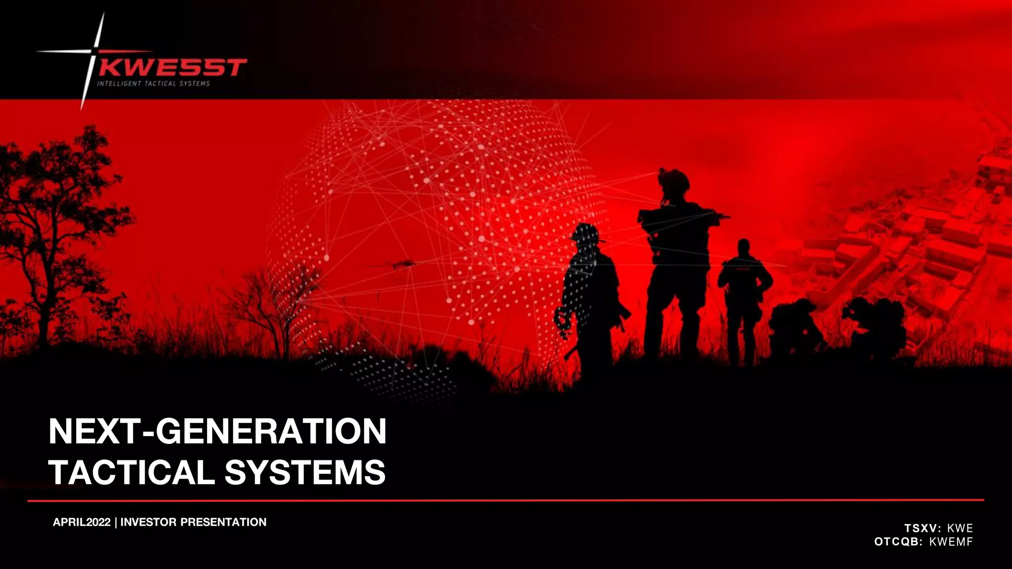 Cover slide of the KWESST pitch deck — Public (TSXV: KWE) 2022