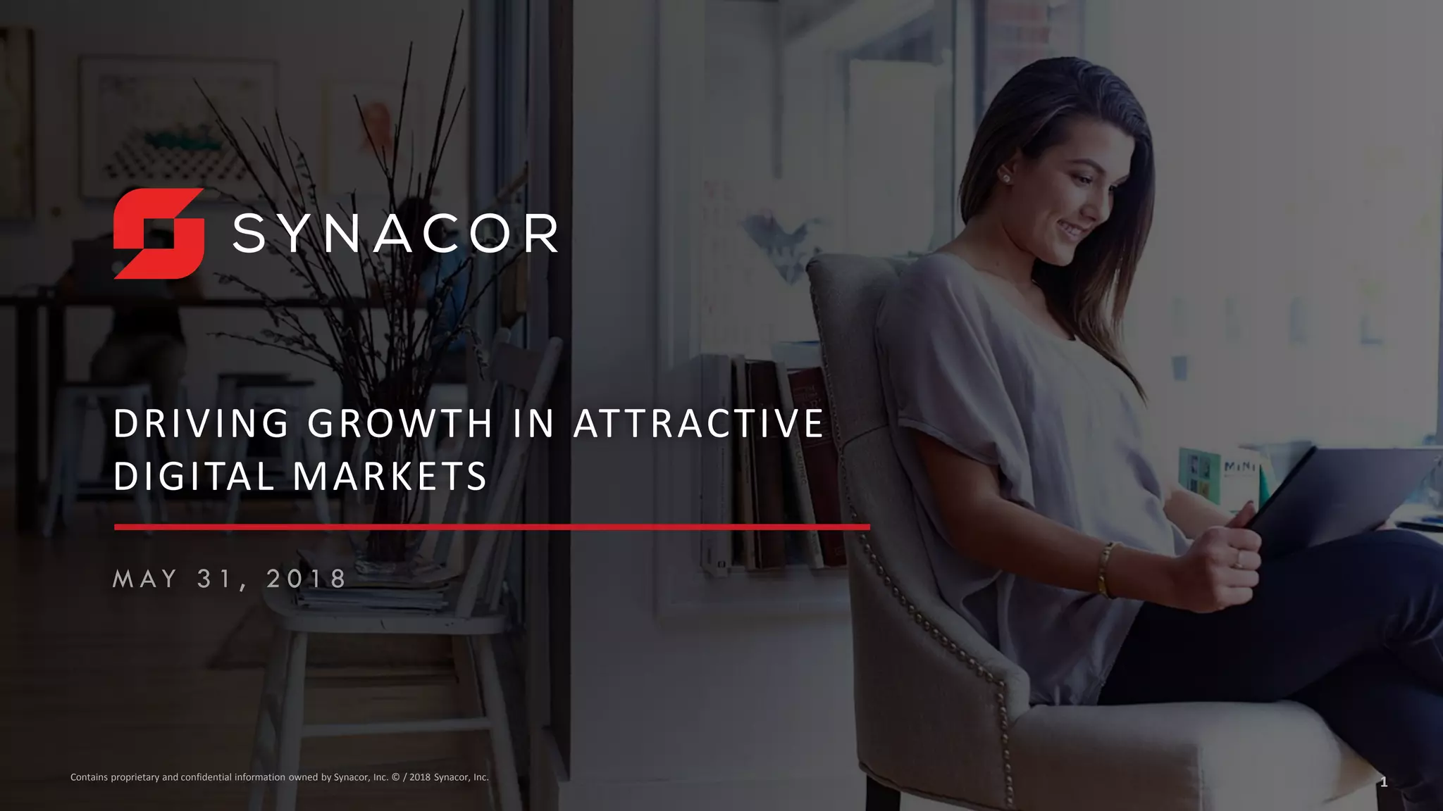 Cover slide of the Synacor pitch deck — Late Stage / Public 2018