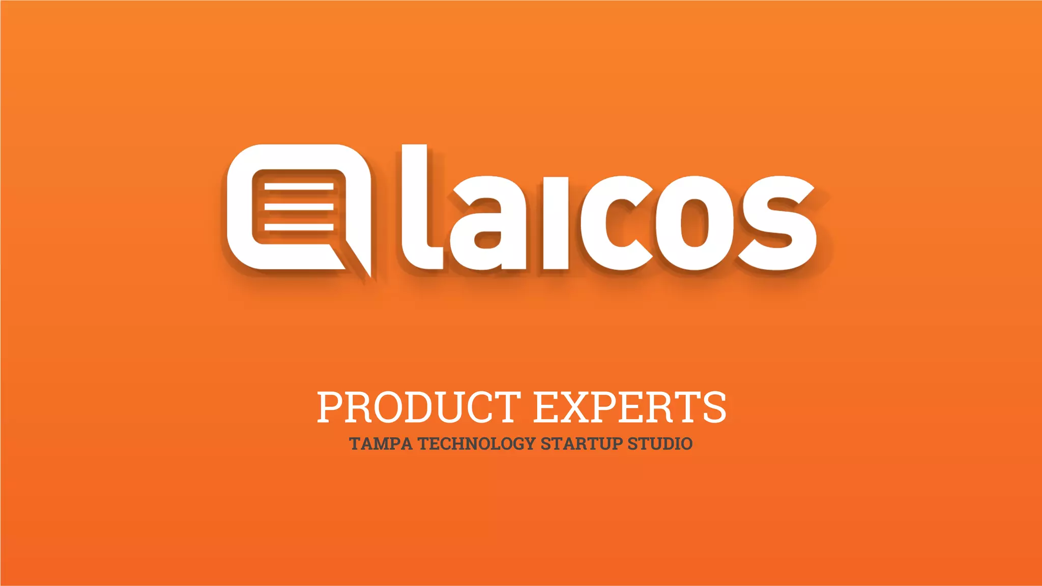 Cover slide of the Laicos Studio pitch deck — Seed