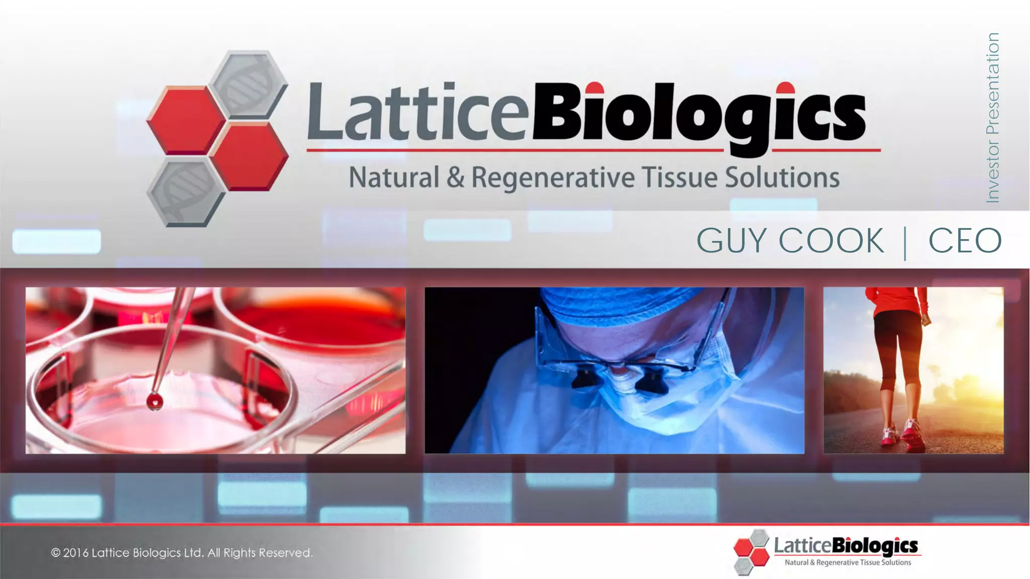 Cover slide of the Lattice Biologics pitch deck — 2016