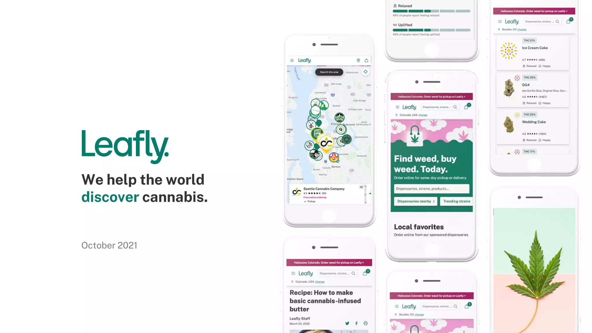 Cover slide of the Leafly pitch deck — SPAC (Public) 2021