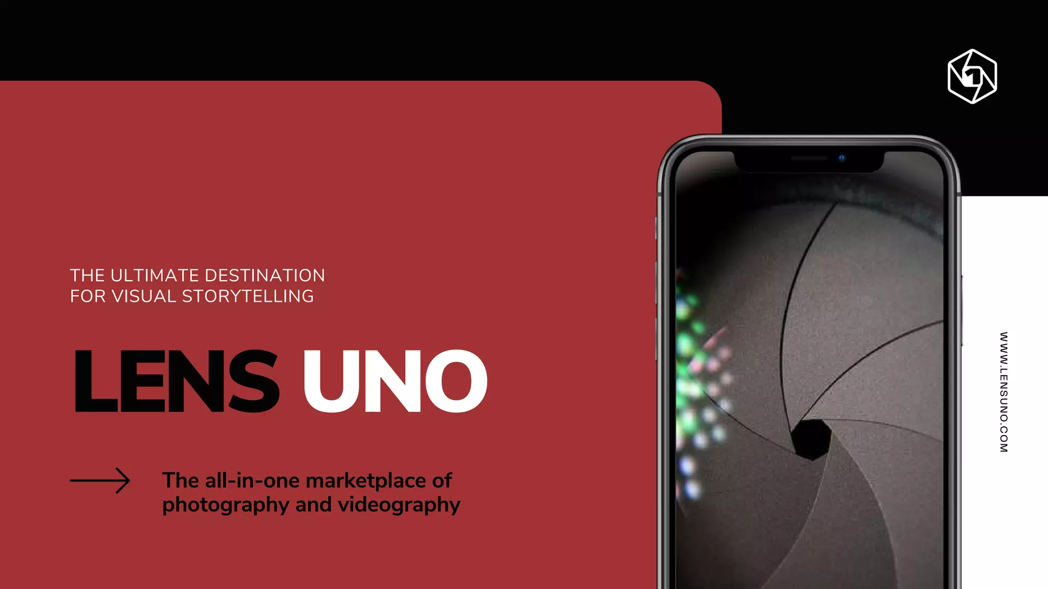 Cover slide of the LENS UNO pitch deck — Early Stage / Ideation 2023