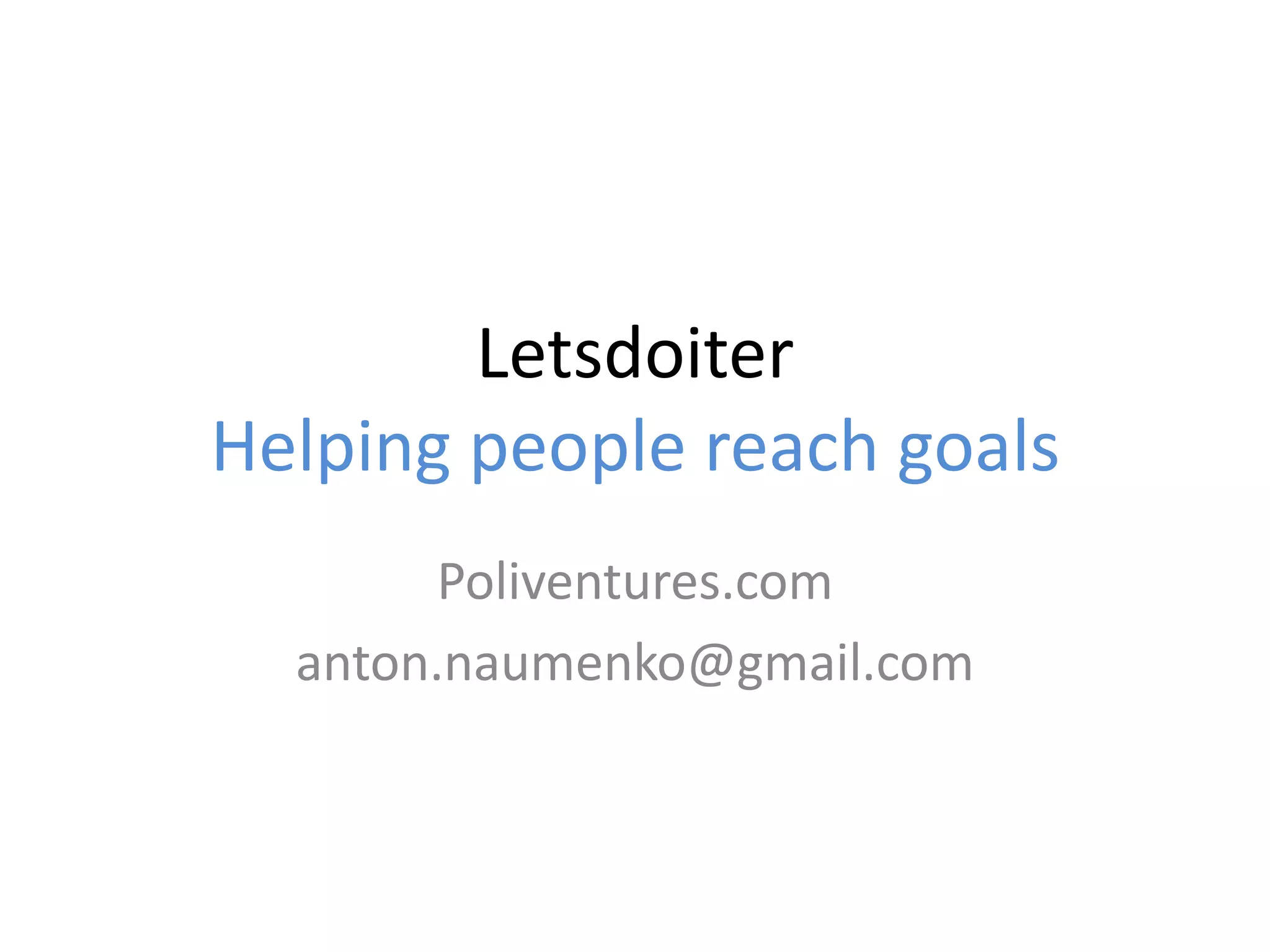 Cover slide of the Letsdoiter pitch deck — Seed / Prototype 2012