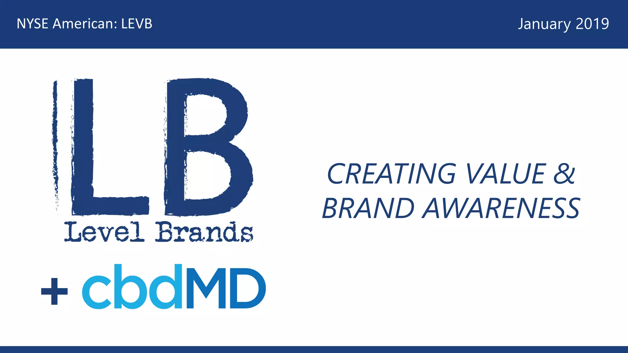 Cover slide of the Level Brands, Inc. (LEVB) pitch deck — 2018
