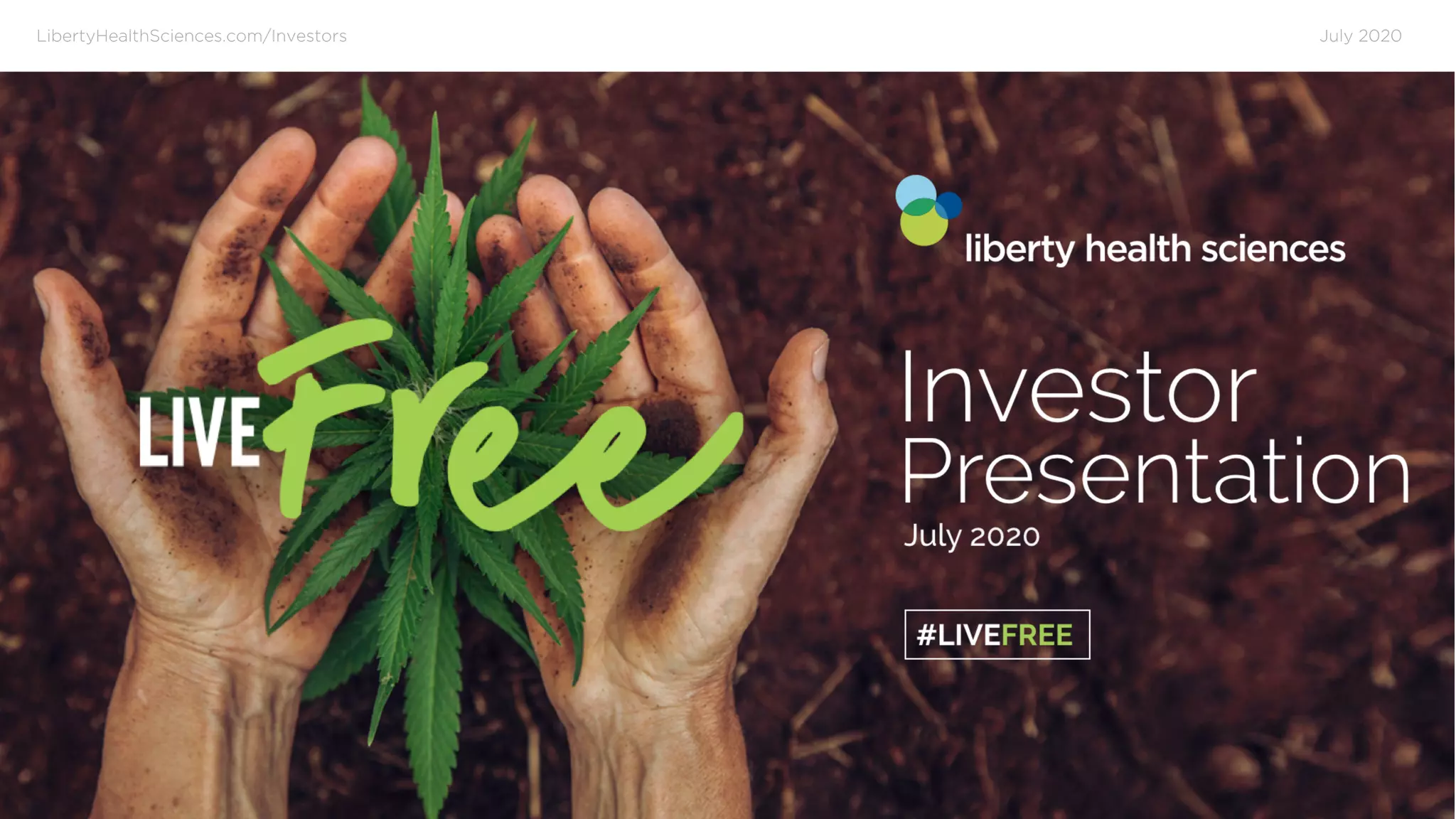 Cover slide of the Liberty Health Sciences (LHS) pitch deck — Late Stage / Profitable 2020