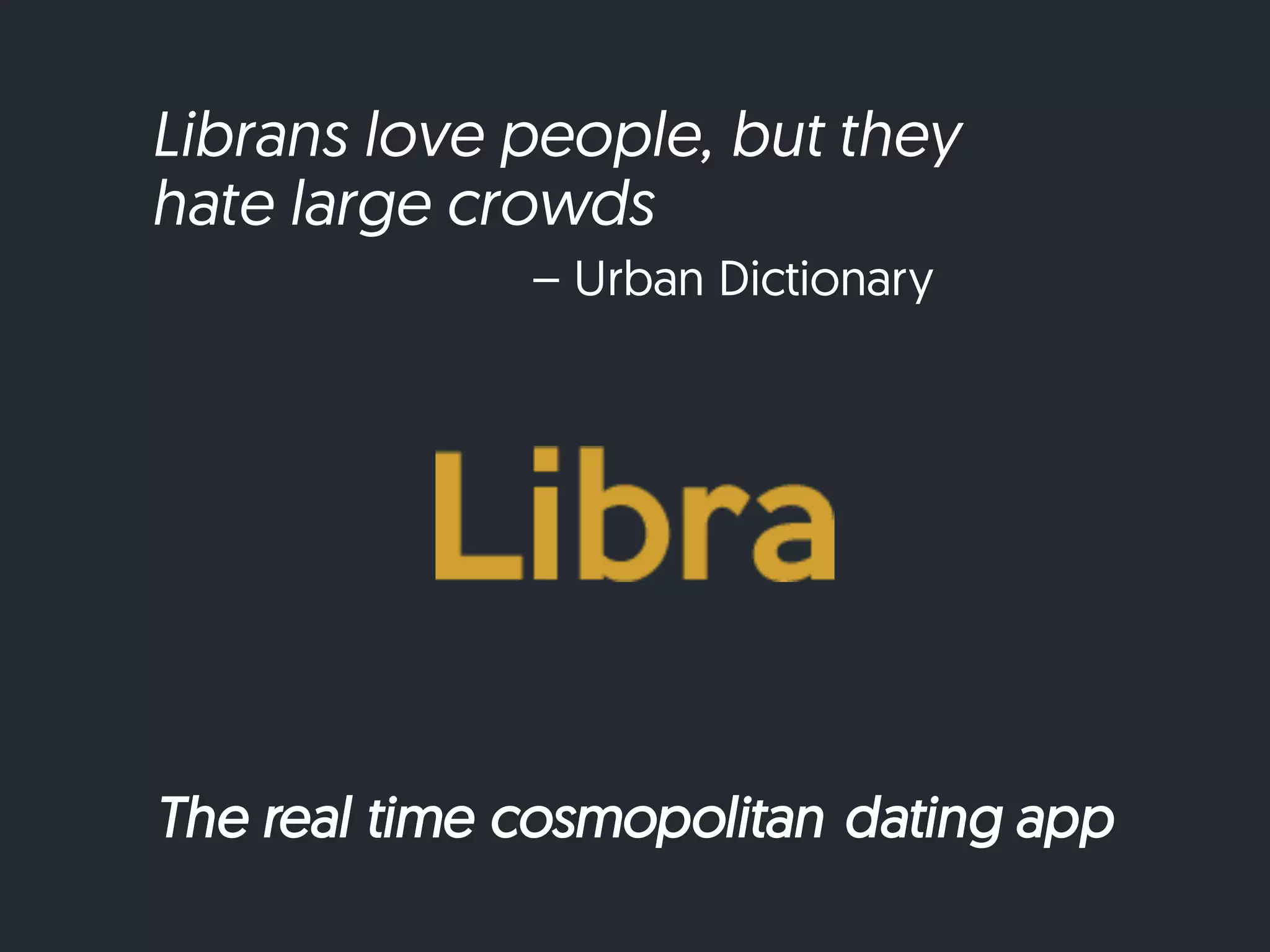 Cover slide of the Libra pitch deck — Pre-Seed / Concept 2016