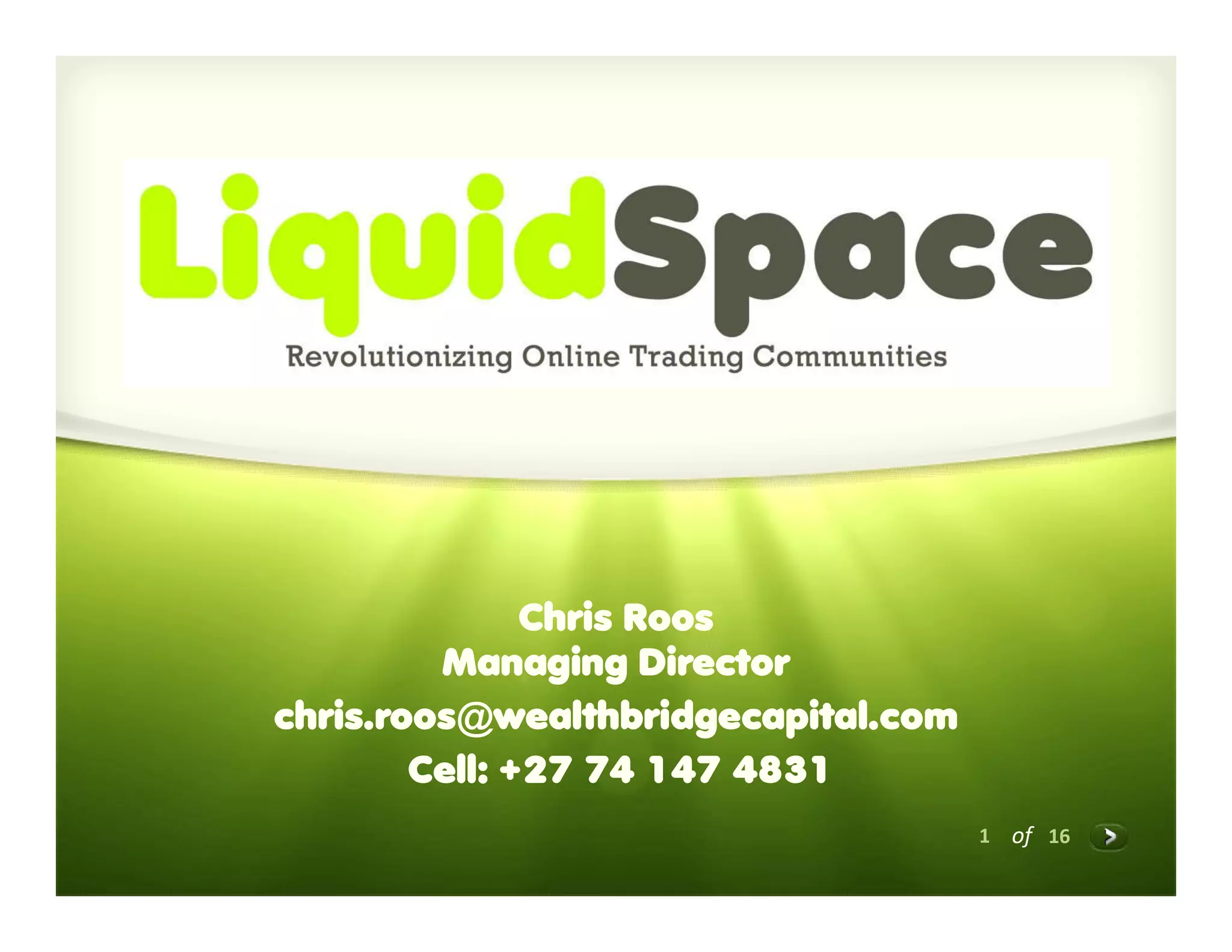 Cover slide of the LiquidSpace pitch deck — Early Stage / Startup