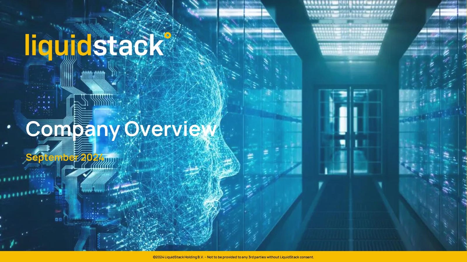 Cover slide of the LiquidStack pitch deck — Series B 2024