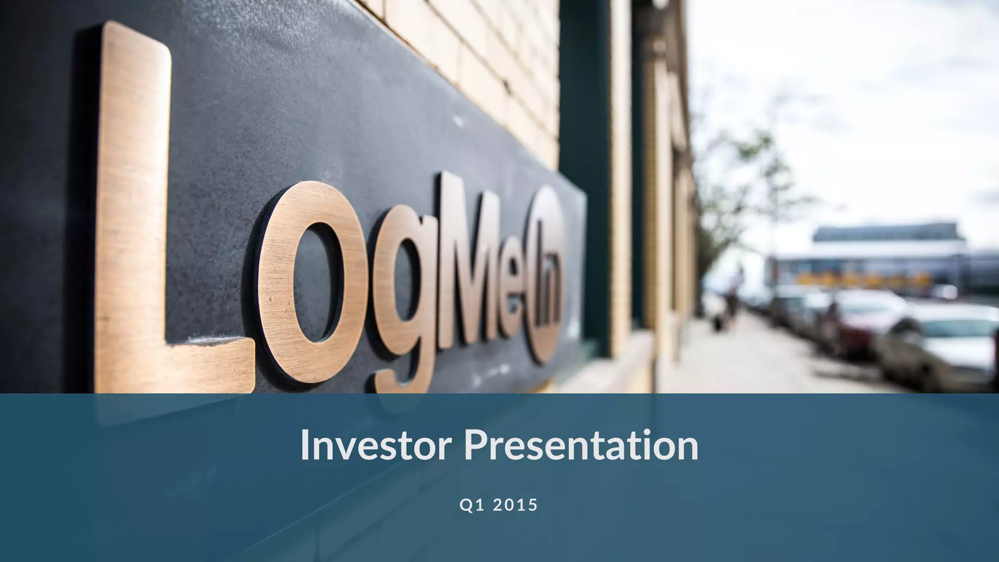 Cover slide of the LogMeIn pitch deck — Public (Post-IPO) 2015