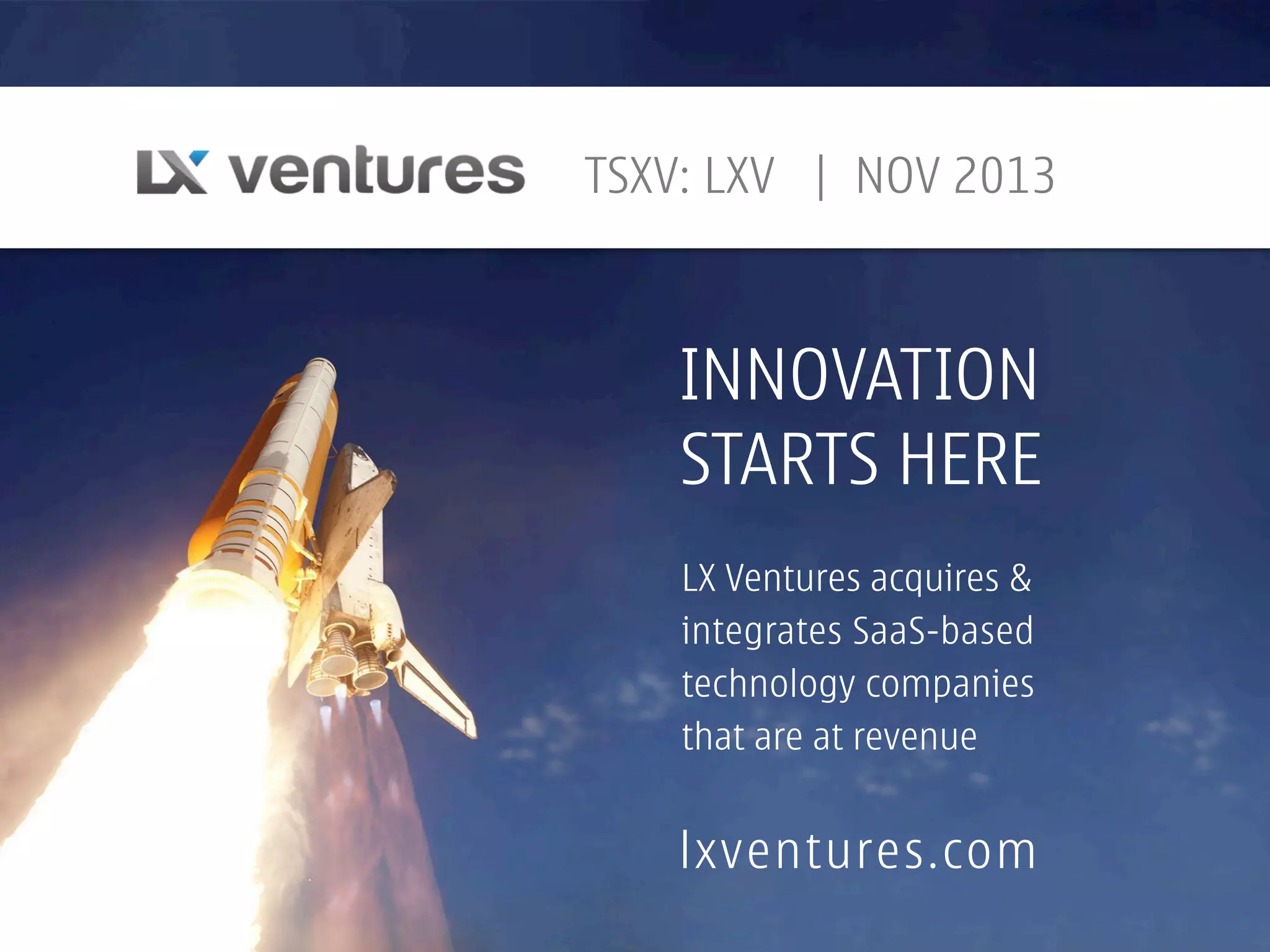 Cover slide of the LX Ventures pitch deck — 2013