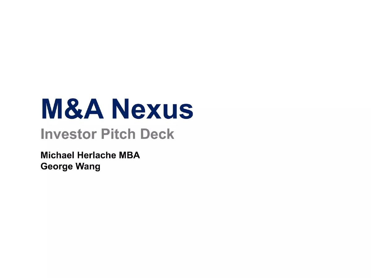 Cover slide of the M&A Nexus pitch deck