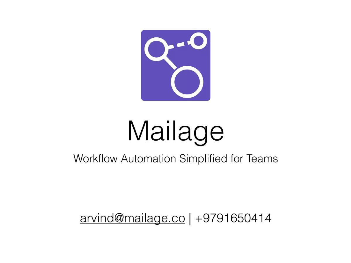 Cover slide of the Mailage pitch deck