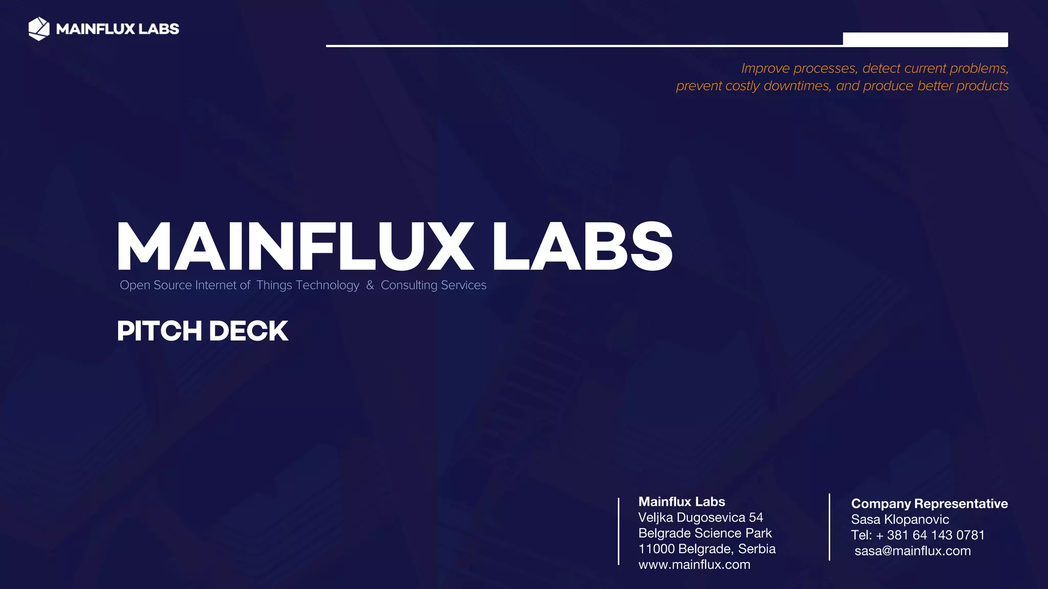 Cover slide of the Mainflux Labs Pitch Deck Teardown pitch deck