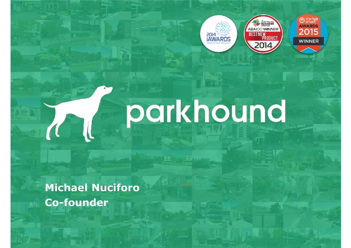 Cover slide of the Parkhound pitch deck — Seed 2015