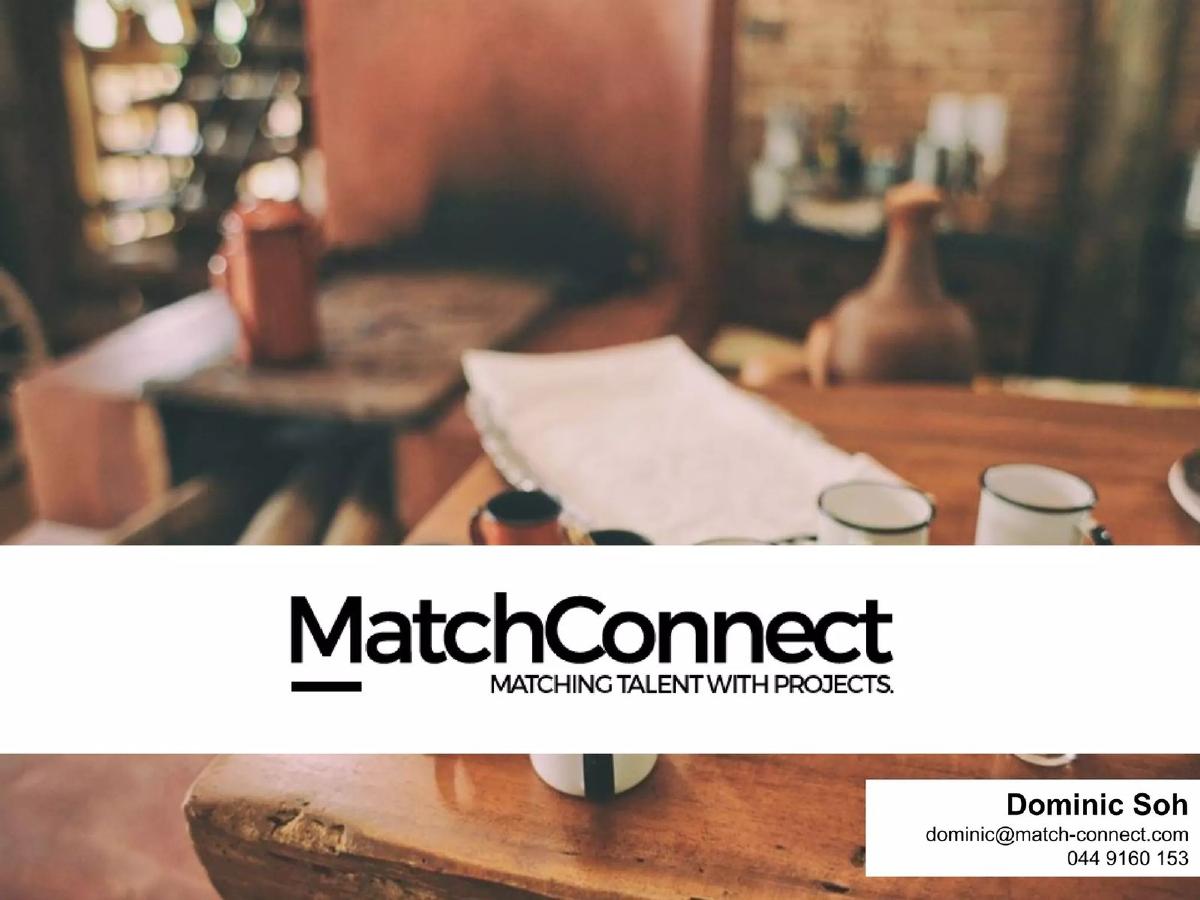 Cover slide of the MatchConnect pitch deck — Pre-Seed 2015