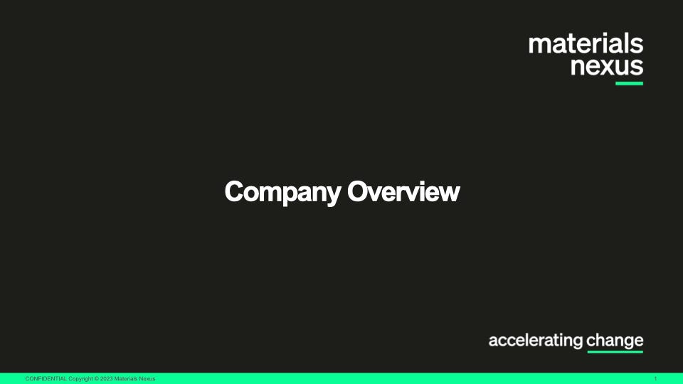 Cover slide of the Materials Nexus pitch deck — Seed 2024