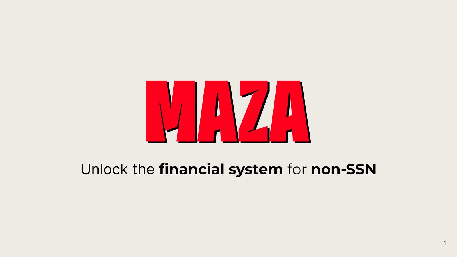 Cover slide of the Maza pitch deck — Seed 2023