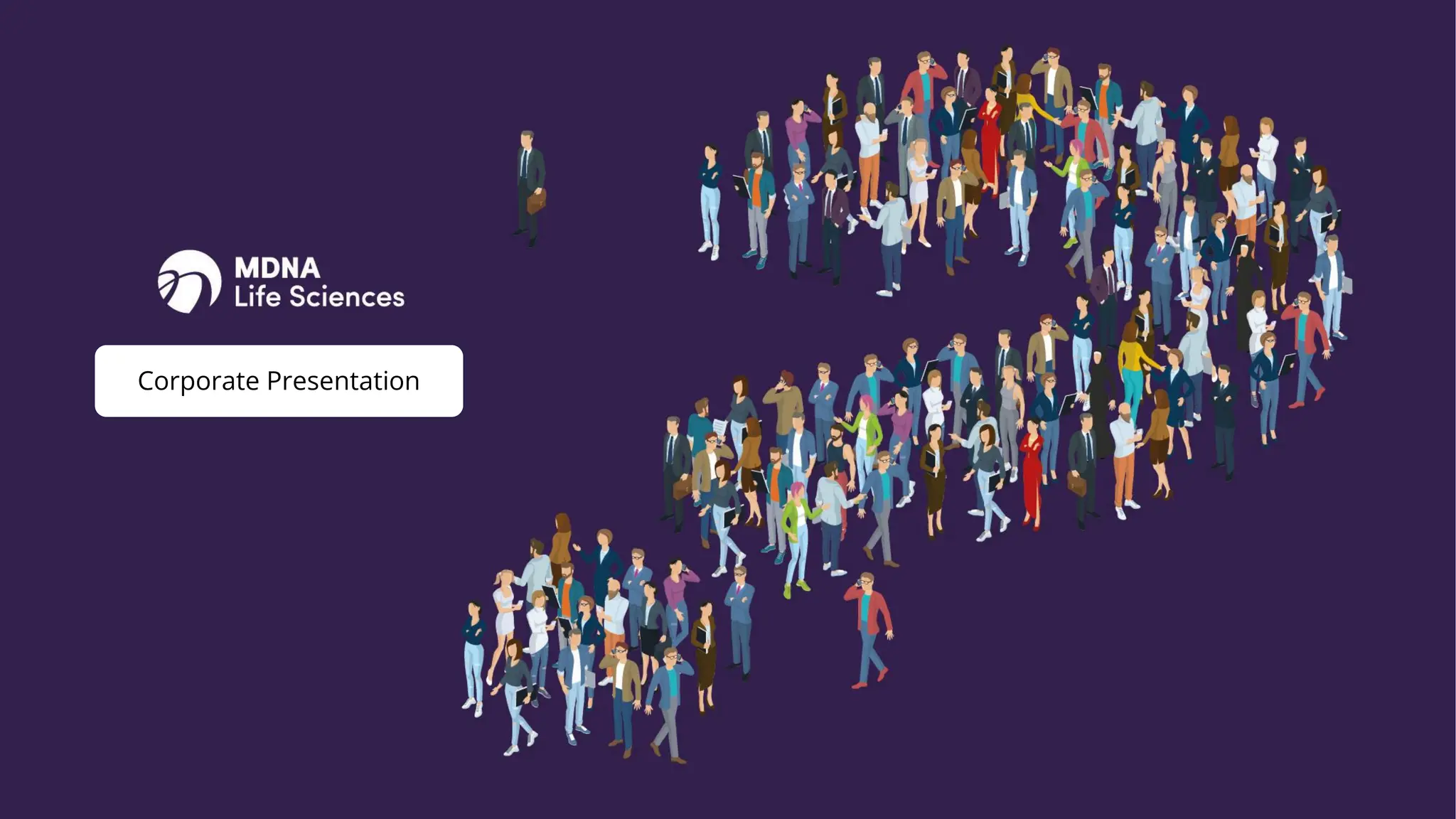 Cover slide of the MDNA Life Sciences pitch deck — Late Stage / Clinical 2023