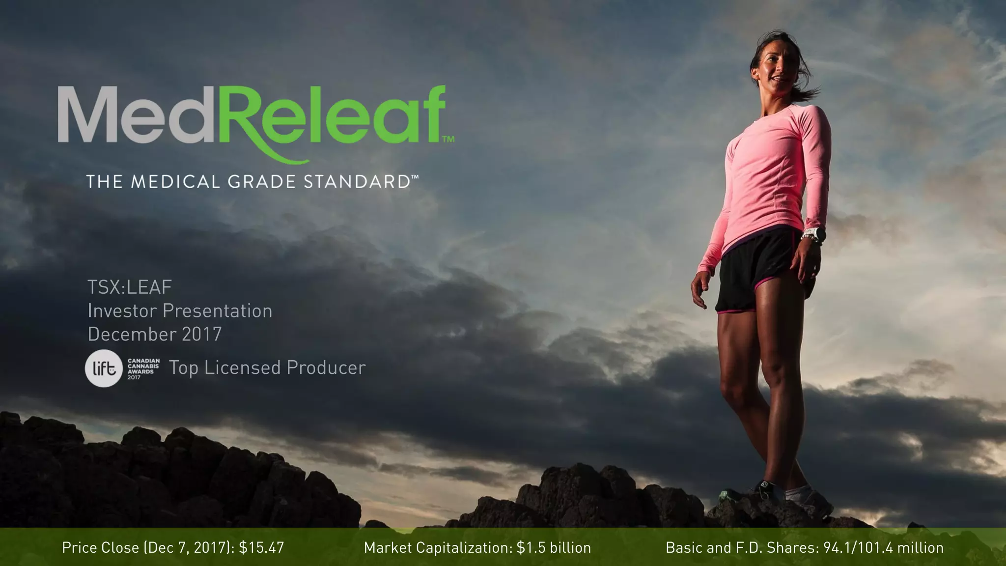 Cover slide of the MedReleaf pitch deck — Public (TSX:LEAF) 2017