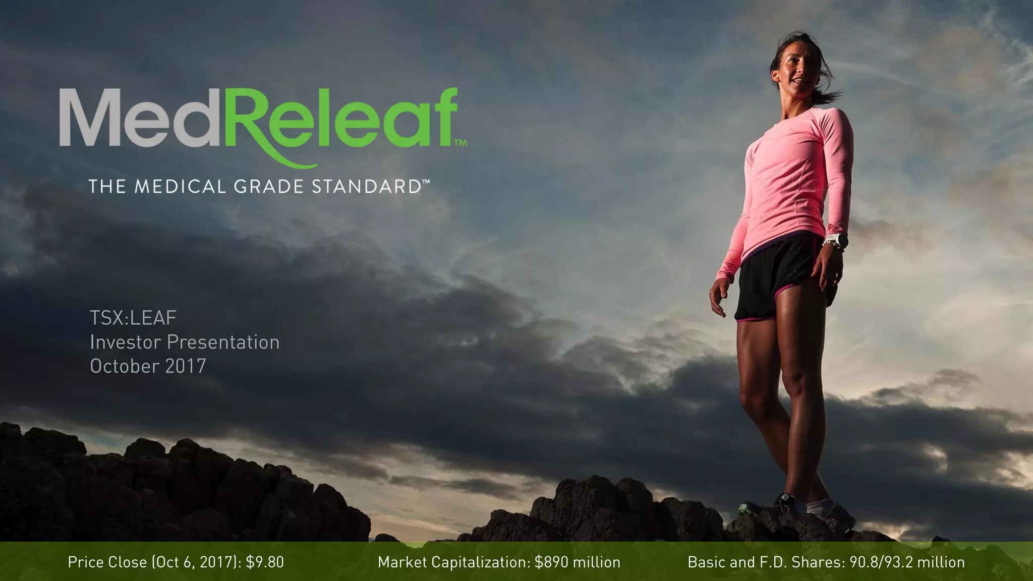 Cover slide of the MedReleaf pitch deck — Public (TSX:LEAF) 2017
