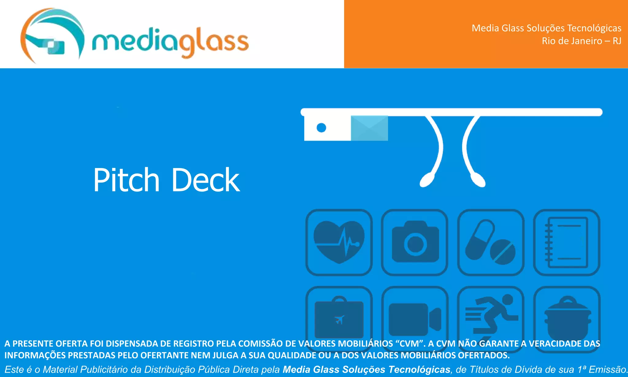 Cover slide of the Media Glass Soluções Tecnológicas pitch deck — Seed (Convertible Debt) 2015