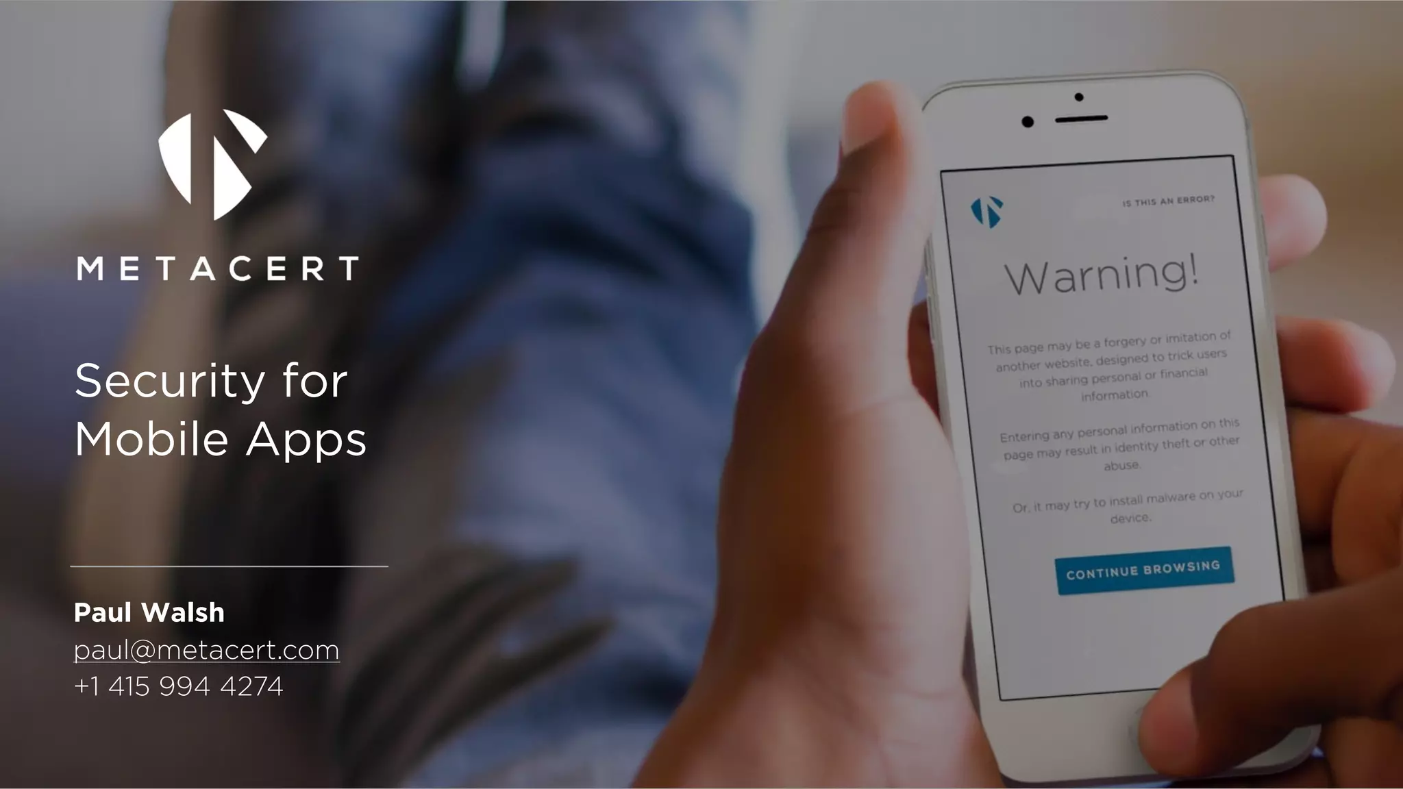 Cover slide of the MetaCert pitch deck — Seed 2015