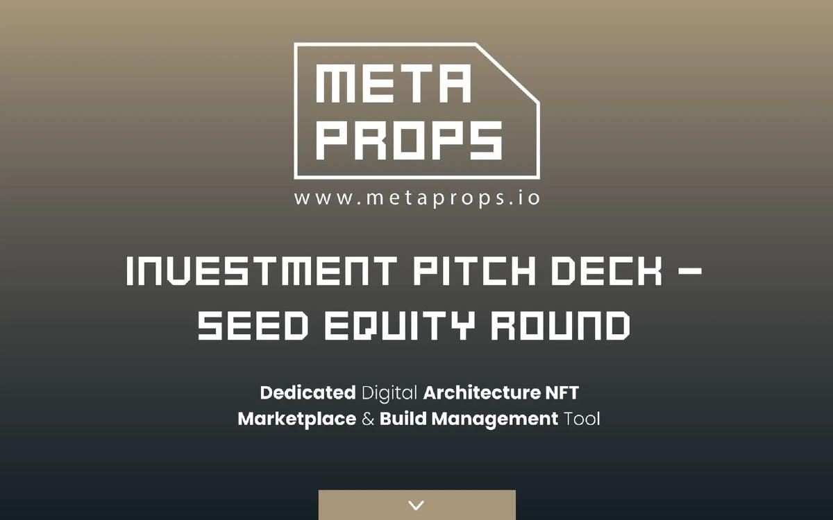 Cover slide of the MetaProps pitch deck — Seed 2025