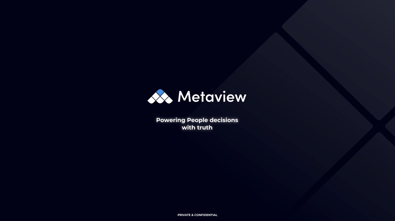 Cover slide of the Metaview pitch deck — Seed 2022