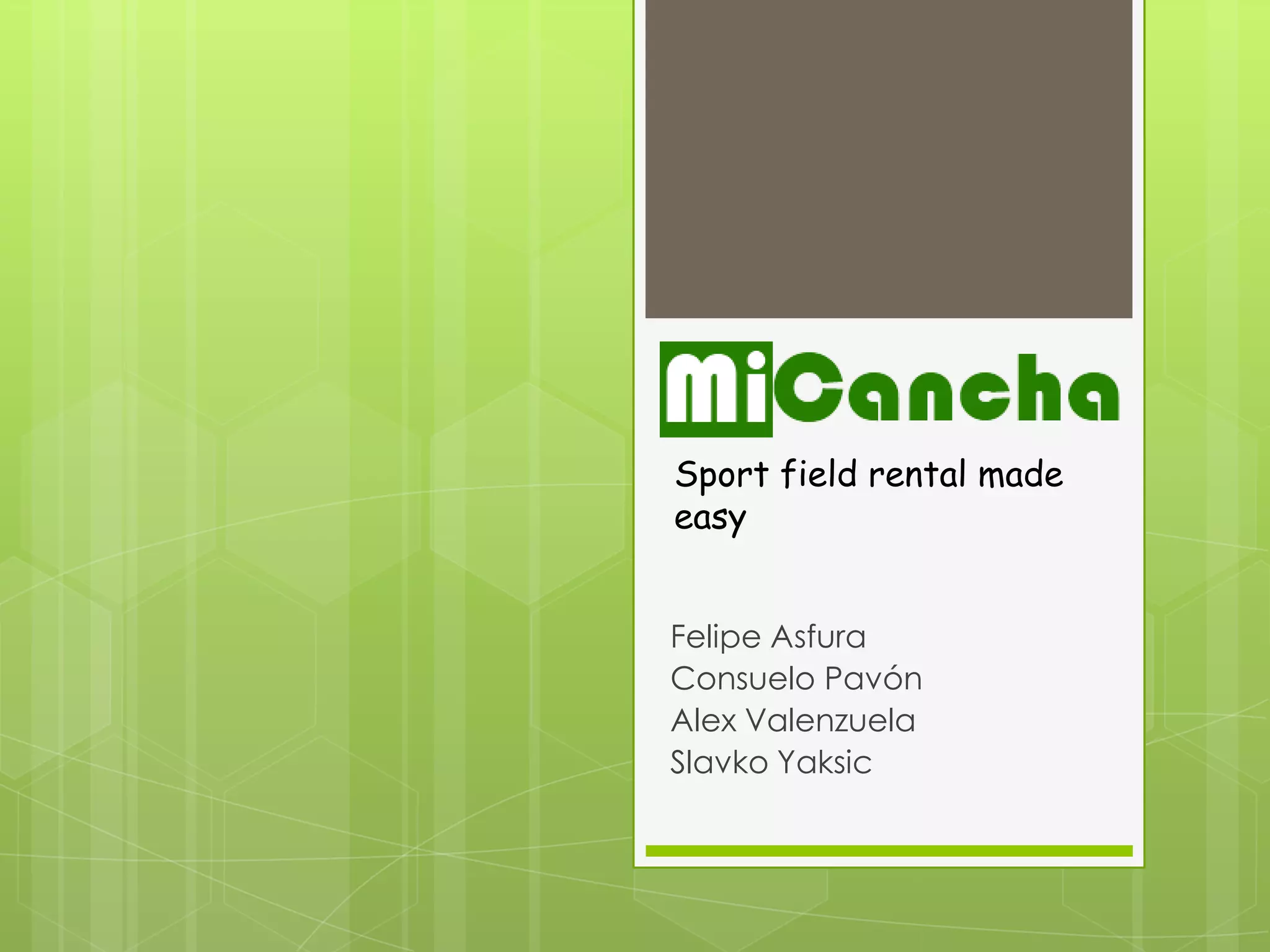 Cover slide of the MiCancha Pitch Deck Teardown pitch deck