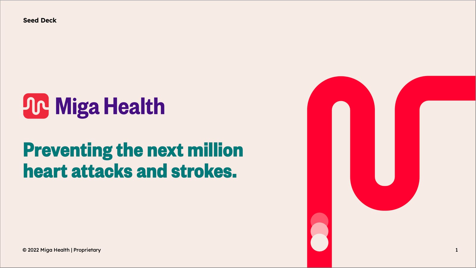 Cover slide of the Miga Health pitch deck — Seed 2024