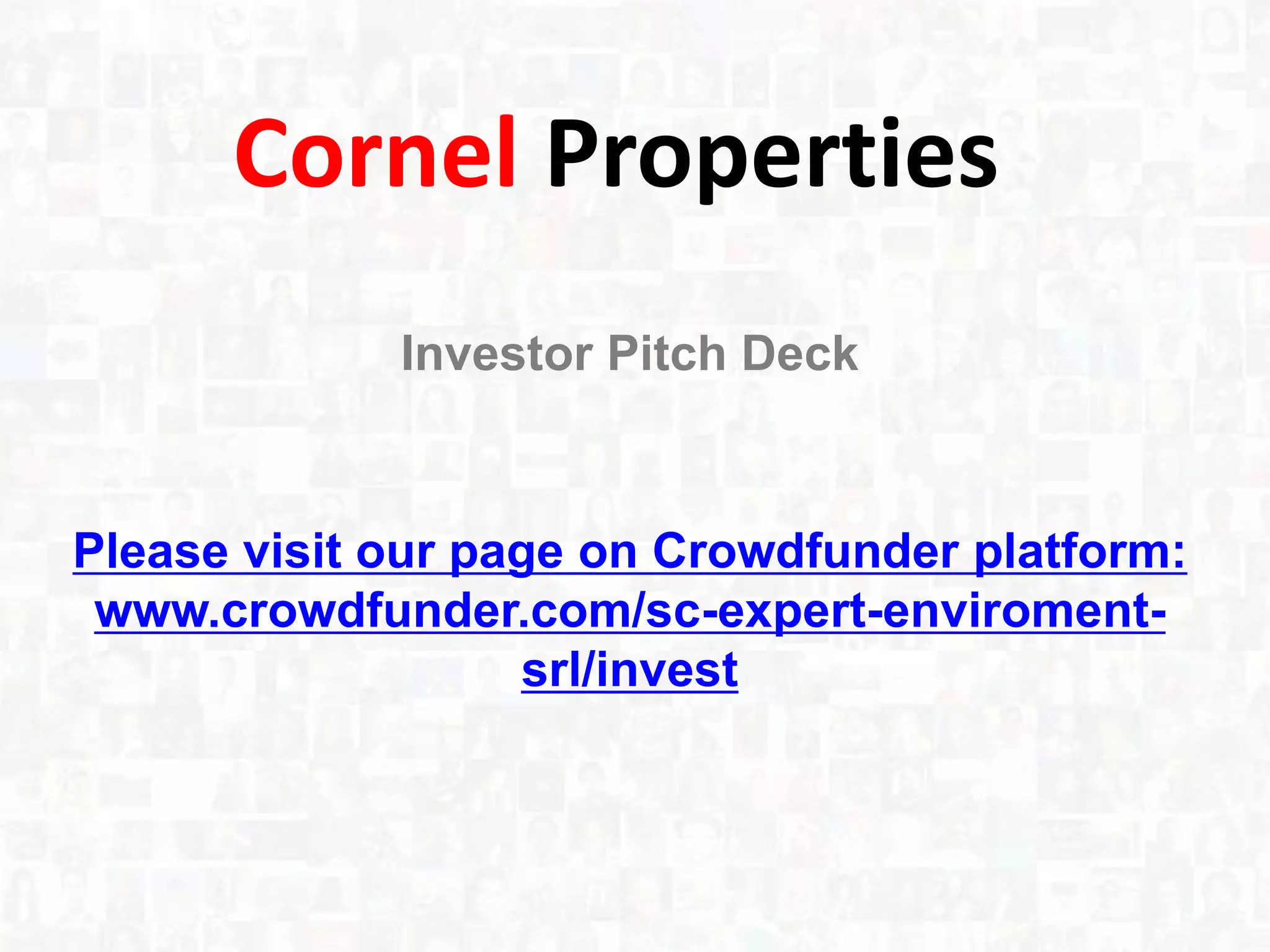 Cover slide of the Cornel Properties pitch deck — Seed